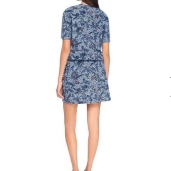 Tory Burch Floral Drawstring Cotton Dress Blue Haven - Picture 2 of 13